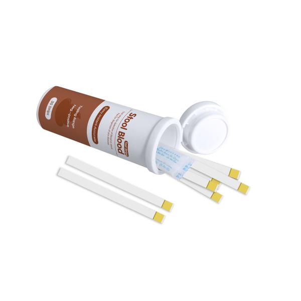Stool blood test strip in use
