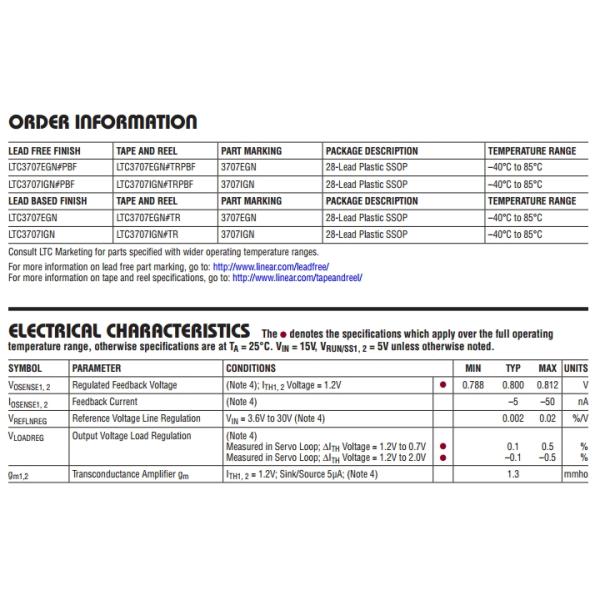 LTC3707EGN High Effi ciency,2-Phase Synchronous Step-Down Switching Regulator