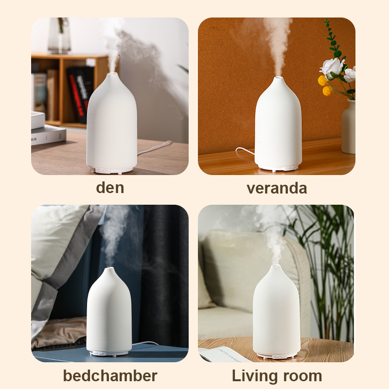 Ceramic Shell Aroma Diffuser with 3 Spray Modes, 2/4/8H Timer LED Indicator, Warm Yellow & 7-Color LED Lights
