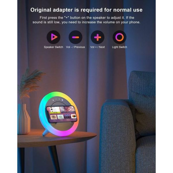 10W Wireless RGB Ambient Light Desktop Charger Multi Function Portable Wireless Speaker With Mobile Phone Holder