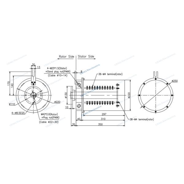 Low Temperature Industrial Slip Ring IP65 For Automatic Machine / Elevator Machinery