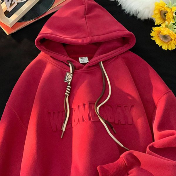 Support Customization Winter Embroidered Alphanumeric Knitted Polyester/Cotton Hoodies Thick Raised Prints Oversized Fit