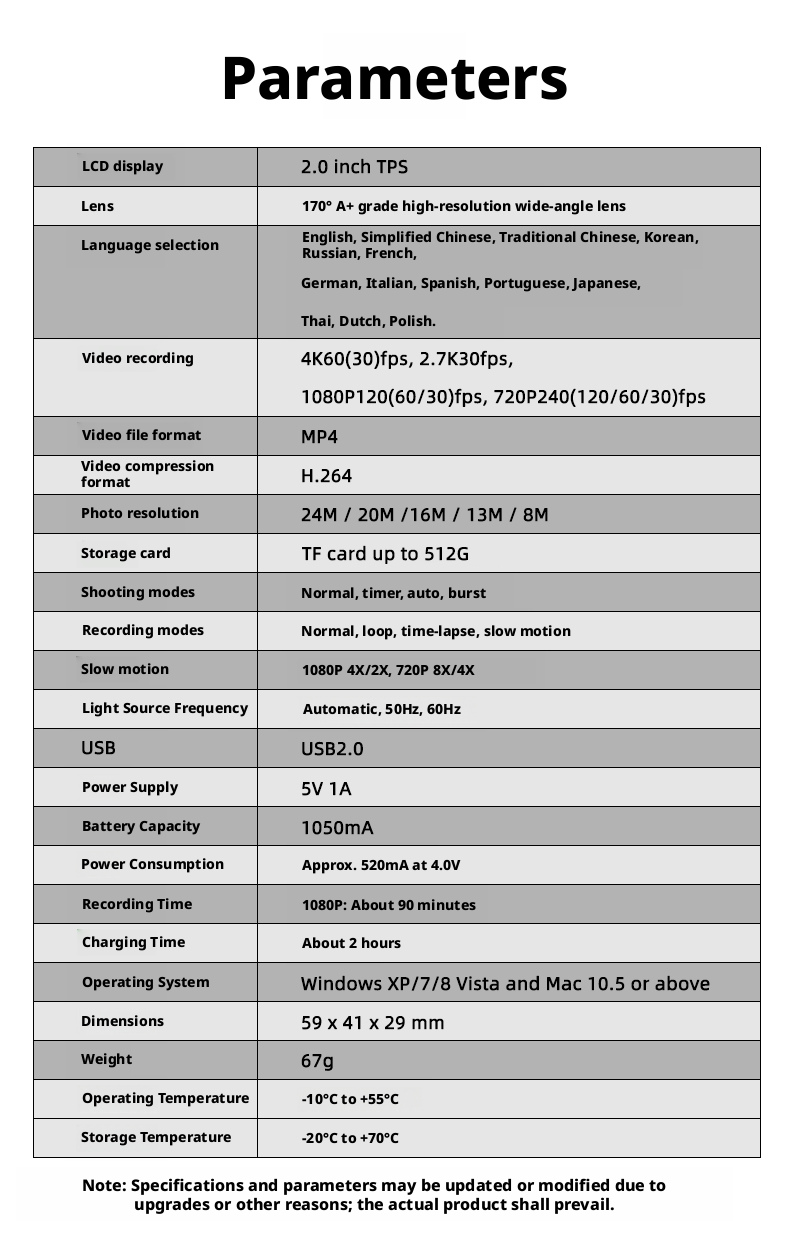 4K Action Camera Slow Motion Camera Time Lapse Camera for Skiing Outdoor Adventure 170° Angle Camera 30m Waterproof Camera Wifi
