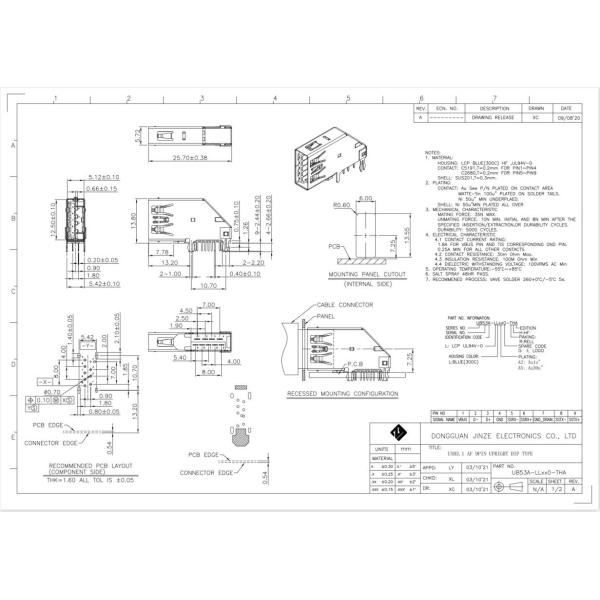 Pin5 STD USB 3.0 Connector Socket Type A Female 90 Degrees oDM