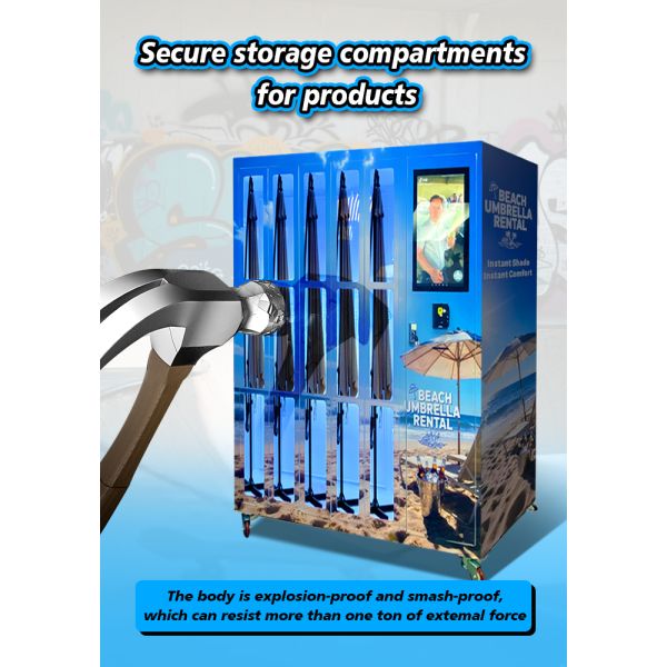 Beach Sun Umbrella Rental Vending Machine Outdoor Solution with Card Reader