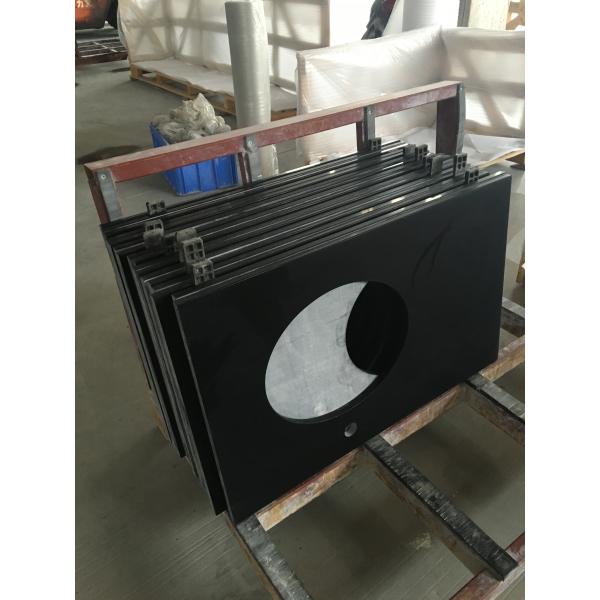 Durable Black Marble Granite Slabs / Functional Engineered Stone Kitchen Countertops