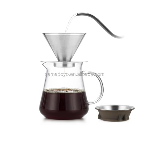 Reusable Handblown Glass Manual Drip Coffee Pot Maker Filter Baskets