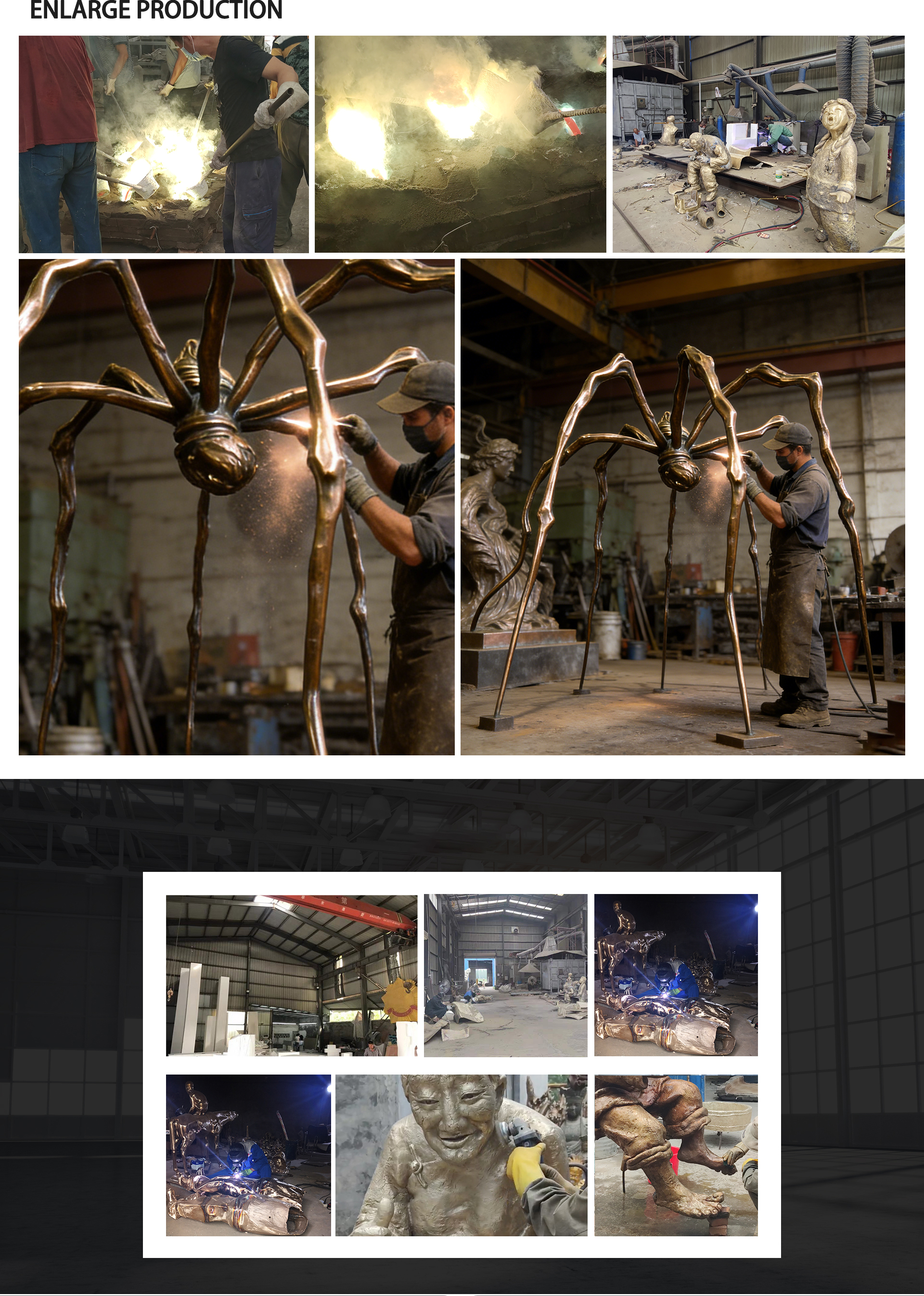 Casting custom sized black large copper bronze spider statues, suitable for squares or gardens