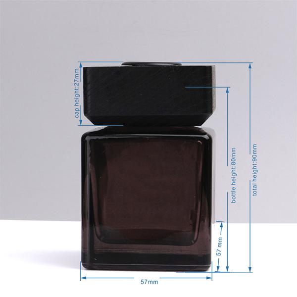 Luxury Empty 100ml Gray Black Reed Glass Diffuser Bottle With Wooden Cap