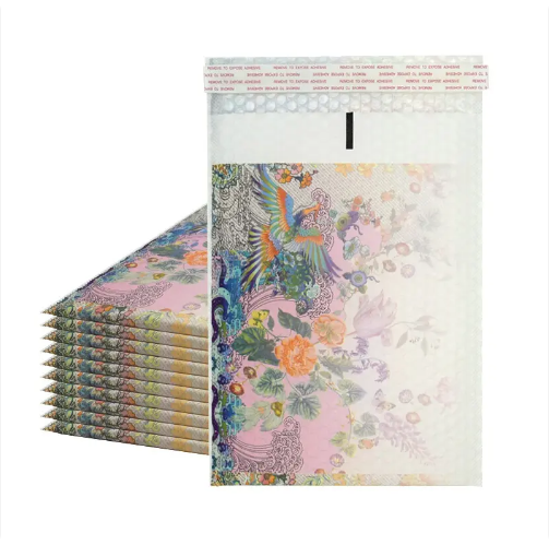 Decorative Floral Bird Pattern Waterproof Self Sealing Bubble Mailing Bag For Packaging