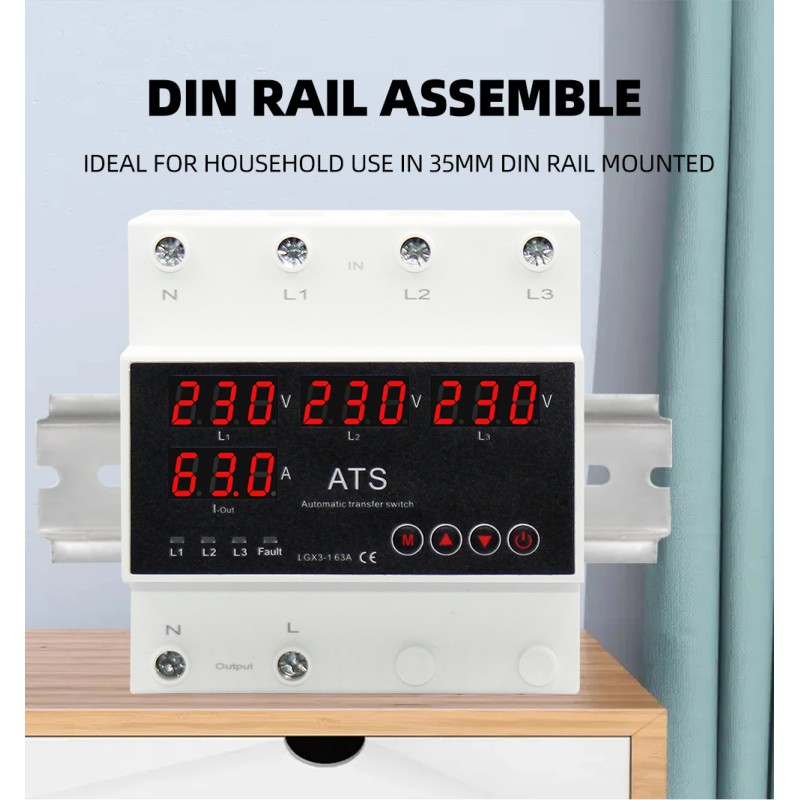 Automatic Transfer Switch 5 Display ATS Over/Undervoltage Overcurrent Protector 63A 80A 100A Three-Way Power Supply CB Type