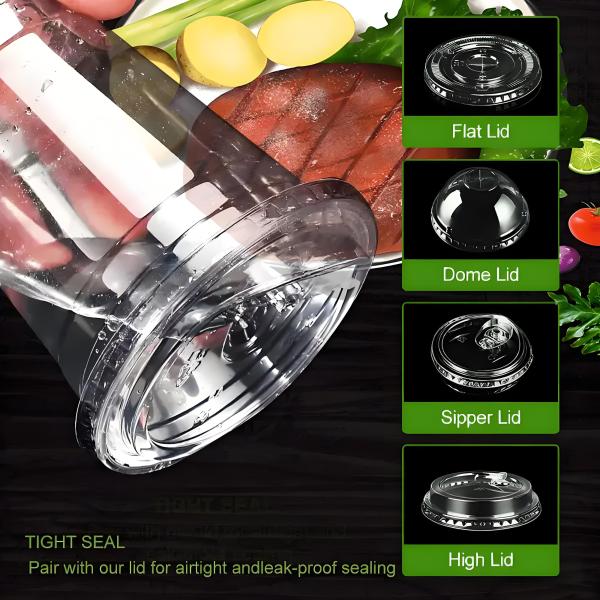 Lesense Custom logo Print Caliber 90mm 12/16/24 oz PET Plastic Cups for Cold Drink Beverages