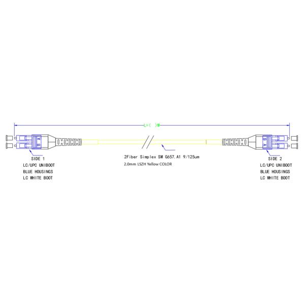 Cable length 1M LC Uniboot Duplex Singlemode G657.A1 BendInsensitive Zip Duplex 2mm LSZH Low Loss 0.15dB Fiber Patch Cord