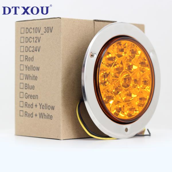 Multi-Functions 16 LED Flange Mount Round Trailer Stop Turn and Tail Lights 3 Holes