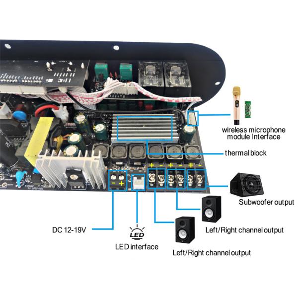 D800 Professional 2.0 Channel Bluetooth Digital Amplifier Board 12V Rechargeable High Power for DJ/Karaoke