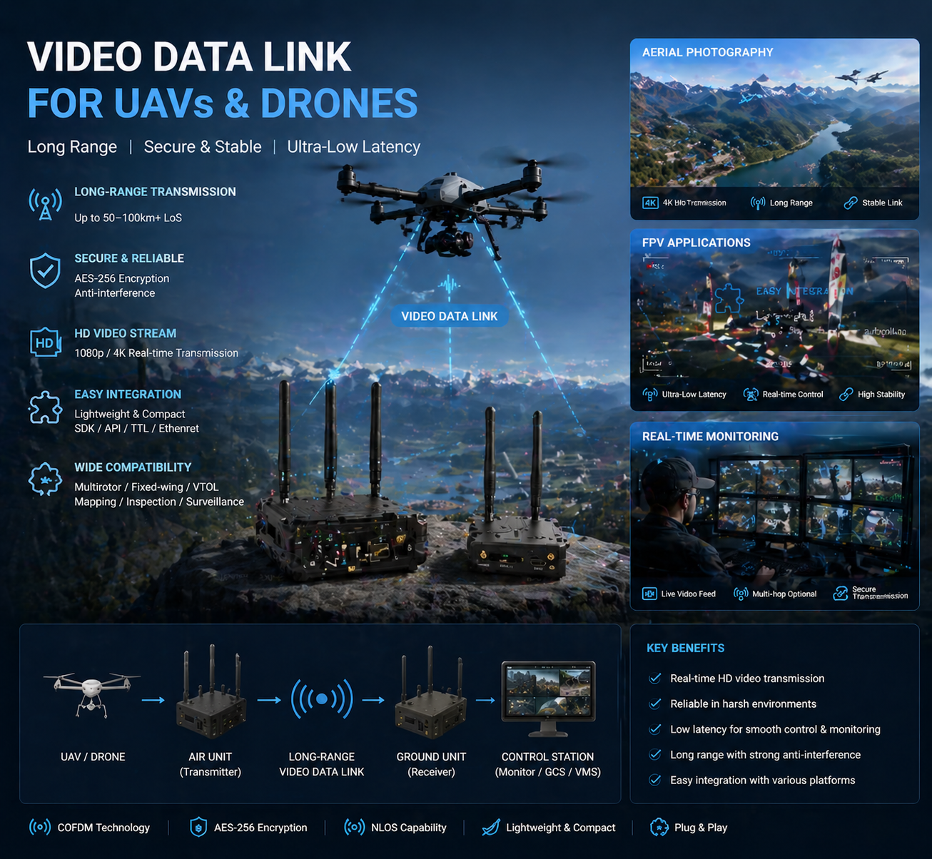 Diagram showing HCL536 Video Data Link application in UAV and drone systems