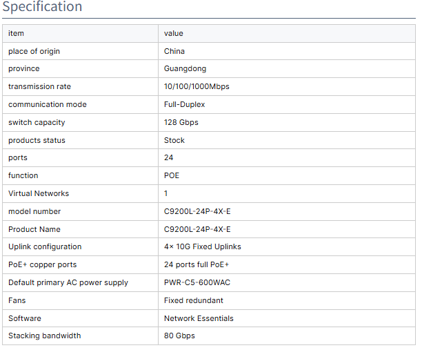 Original New Cisco C9200L-24P-4X-E 24 Ports Full PoE 4x10G Uplink Network Switch with 1 Year Warranty