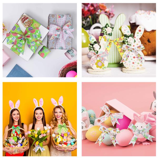 Printed Colored Egg Happy Easter MSD OEM White Ribbon Wired Edge Easter Burlap Ribbon