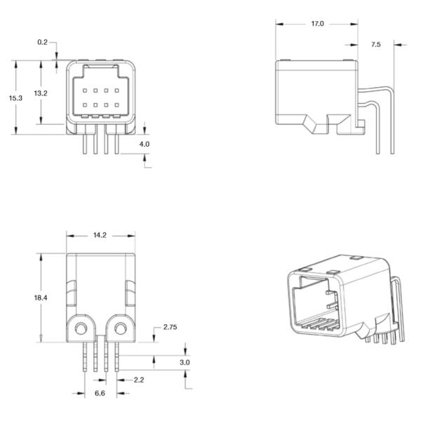 TE Connectivity AMP Connector TH 025 Connector 8P Right Angle Headers and Housing 1376350-1, 1376352-1