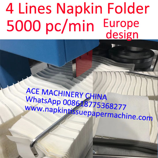 Germany Design Super High Speed Paper Napkin Converting Machine 4 Lines 5000 Napkin Per Minute