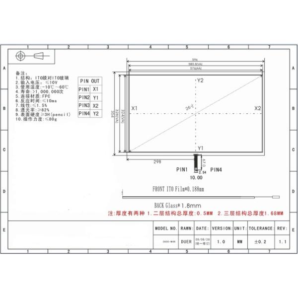 Unbreakable 4 Wire Resistive Touch Panel TP with 4:3 Aspect Ratio