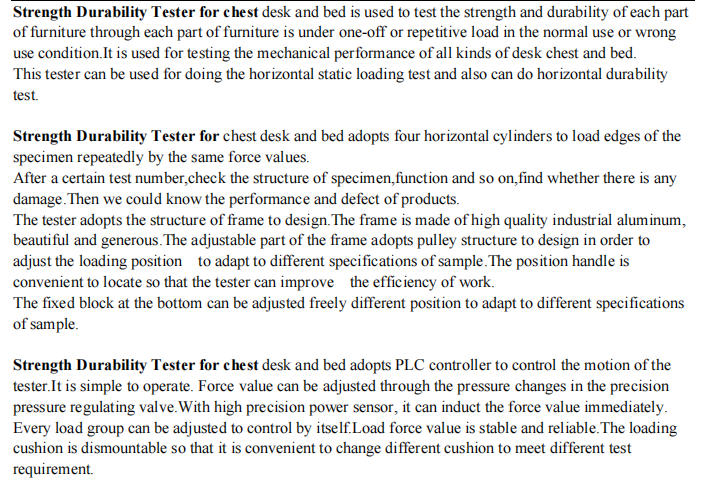 General Purpose Tester for chest- desk-bed