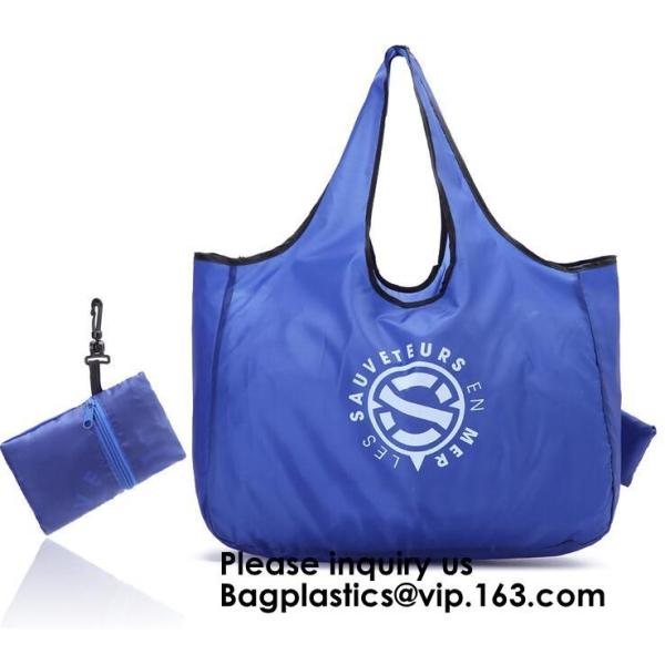 Printing Logo Polyester Handled Foldable Tote Bag With Snap Closure Foldable Bag Pocket Folding Nylon Shopping Bag