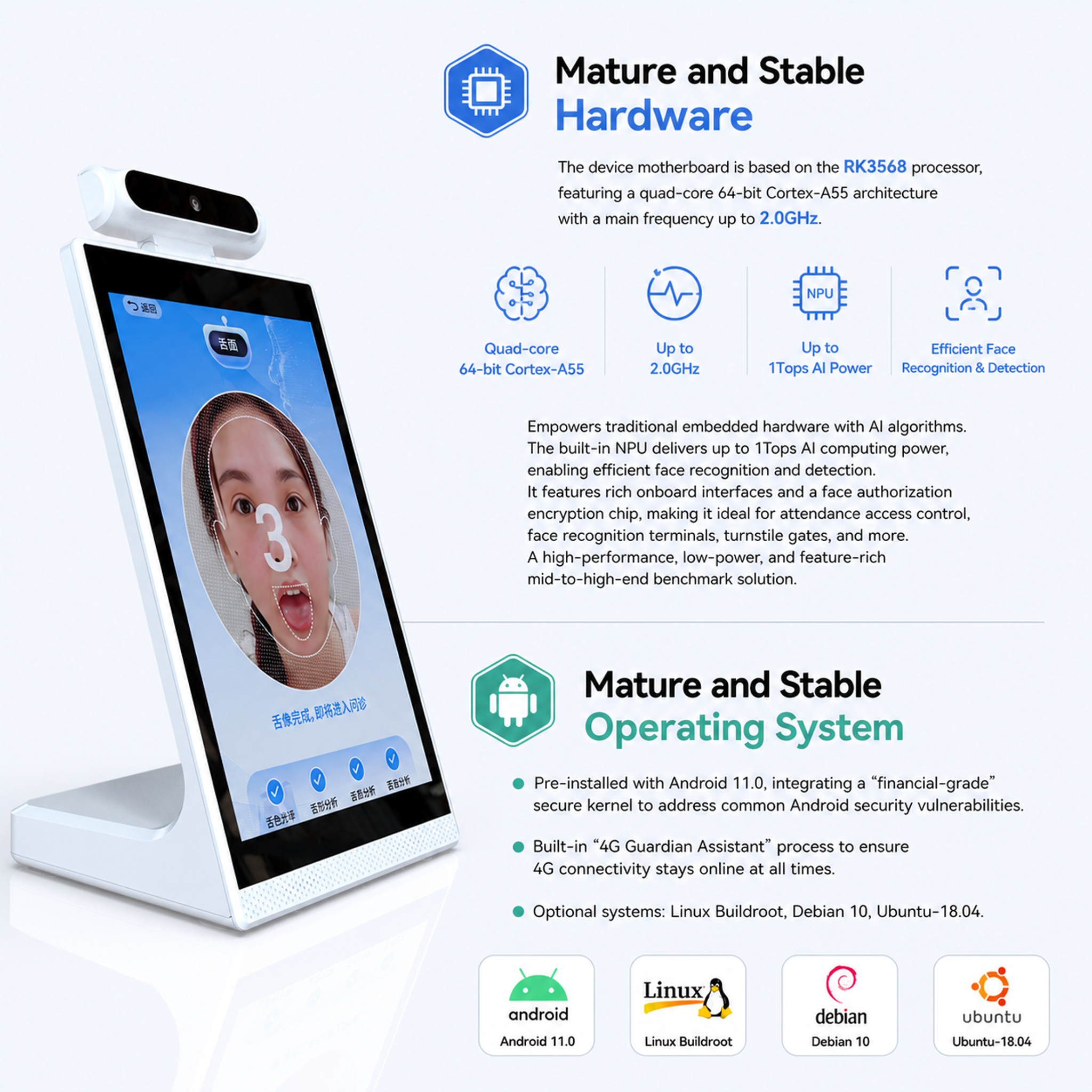 10 Inch Facial Recognition Attendance Kiosk for Desktop