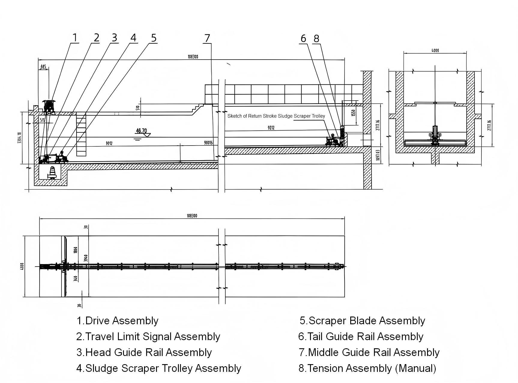 Monorail Sludge Scraper with High Sludge Concentration Adaptability and Compact Structure for Rectangular Horizontal Flow Sedimentation Tanks