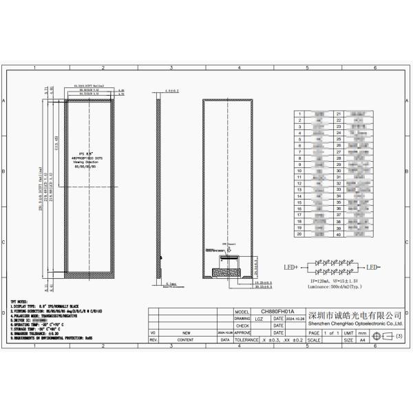 1920x480 Long Strip Lcd Display Screen 8 Inch MIPI Interface IPS TFT Screen