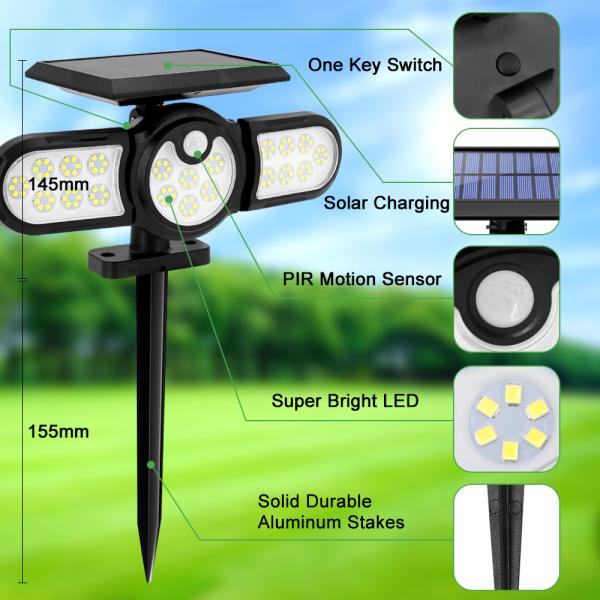 2400mAh 120LED USB Rechargeable Motion Sensor Light Three Head 140COB