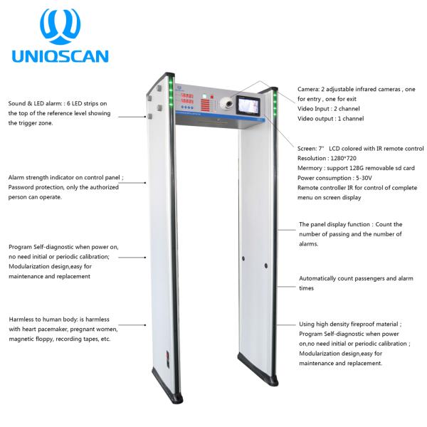 6 Zones Walk Through Security Body Scanner Door Frame Archway Metal Detector Gate With High Resolution CCTV Camera / DVR