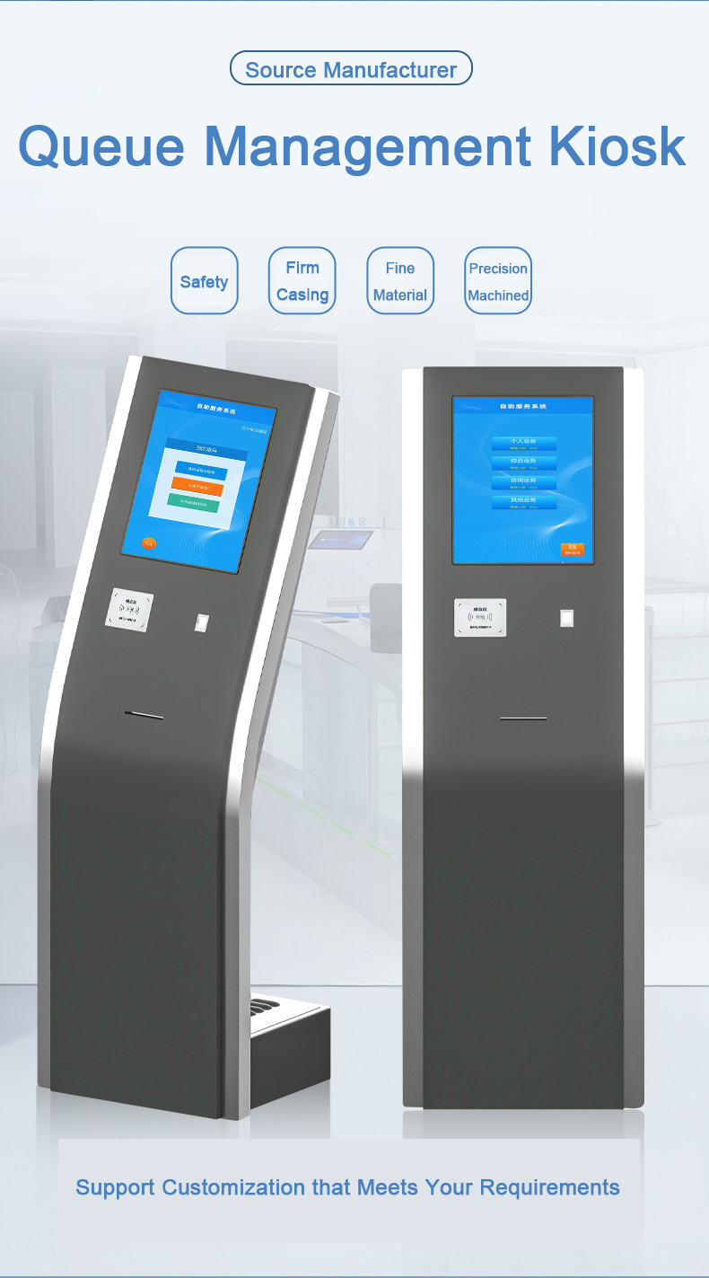 MJK Electronic Indoor Queue Management System Touch Kiosk with Ticket Dispenser for Bank Equipment