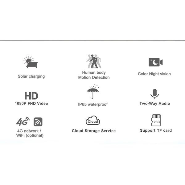2K Solar WiFi Security Camera 4MP 6W Solar Panel Cloud Storage Solar Battery Camera