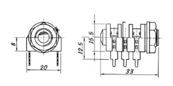 Panel Mounted 1/4" Female Small Electrical Connectors Stereo Jack Close Circuit