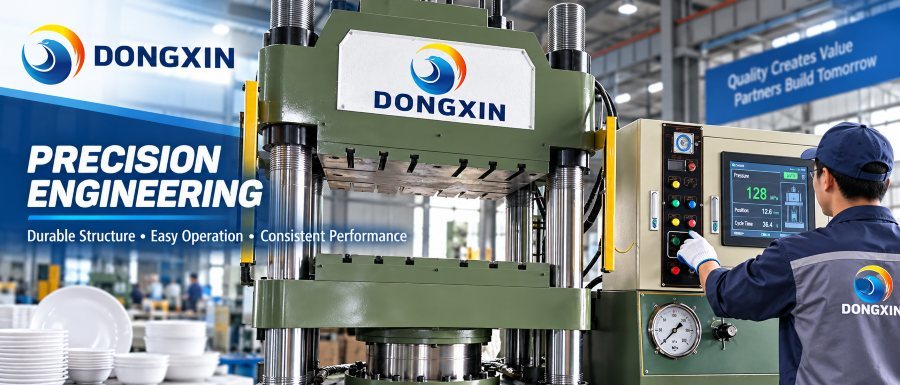 Melamine tableware press machine in operation