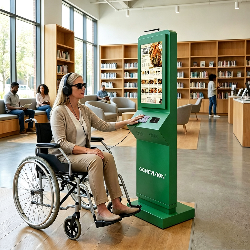 21.5 Inch Touch Screen Kiosk with Camera Microphone ADA Compliant Accessibility for Self Service Kiosk