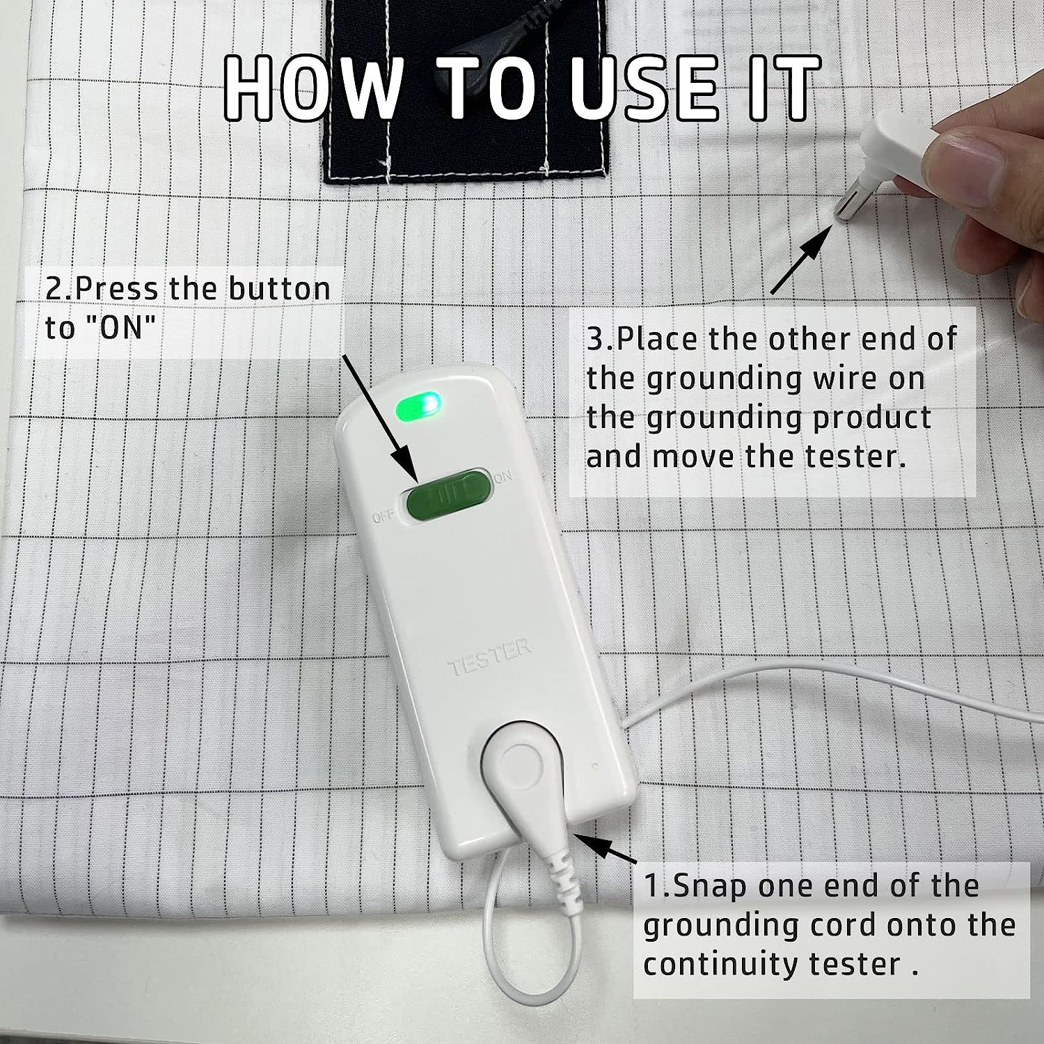 ESD Grounding Continuity Tester for Grounding Earthing Bed Sheets Conductive Mats Cord Tester With Grounding Cord Earthing
