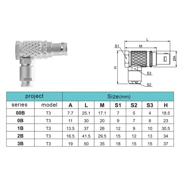 90° Angle Plug T3 5Pin B Series Circular Push-pull Self-locking Connector For Industrial Control