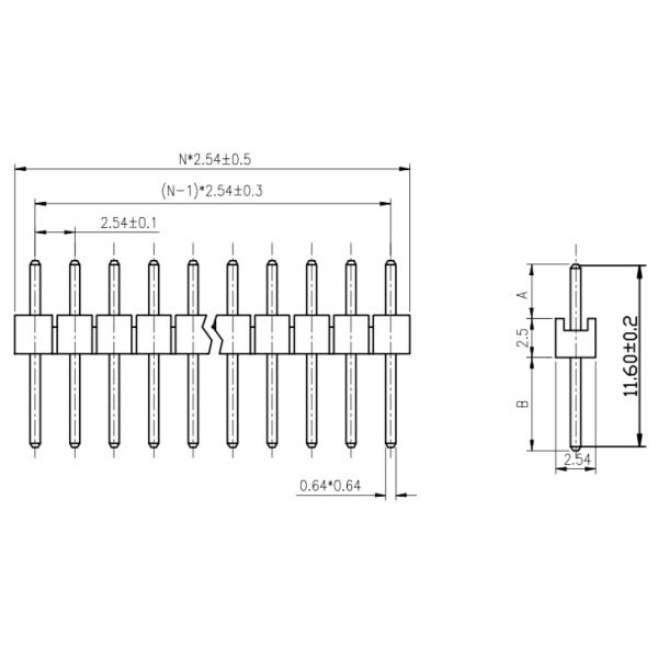 Straight Pin Header Small Electrical Connectors 1*1-1*40 Pin Single Row