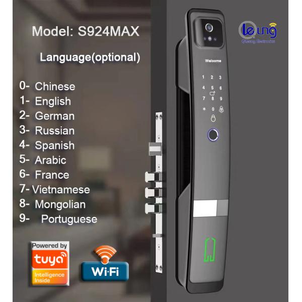 Grey 9 Languages Smart Face Lock Fingerprint Face Id Door Lock