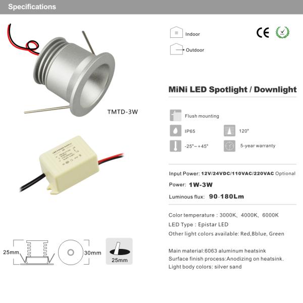 3W Mini Recessed LED Downlights Dimmable LED Drive decorate wall panel lamp lighting