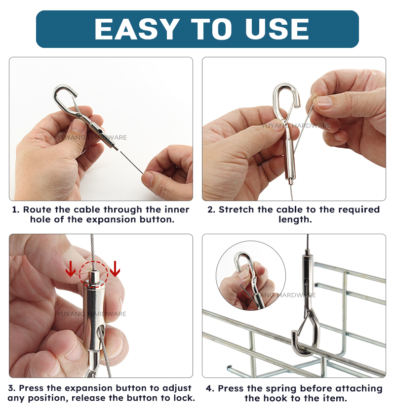 Adjustable Ceiling Hook Cable Suspension Kit Durable Steel Wire Hanging Kit With Hook Cable Gripper Hanging Wire Kit