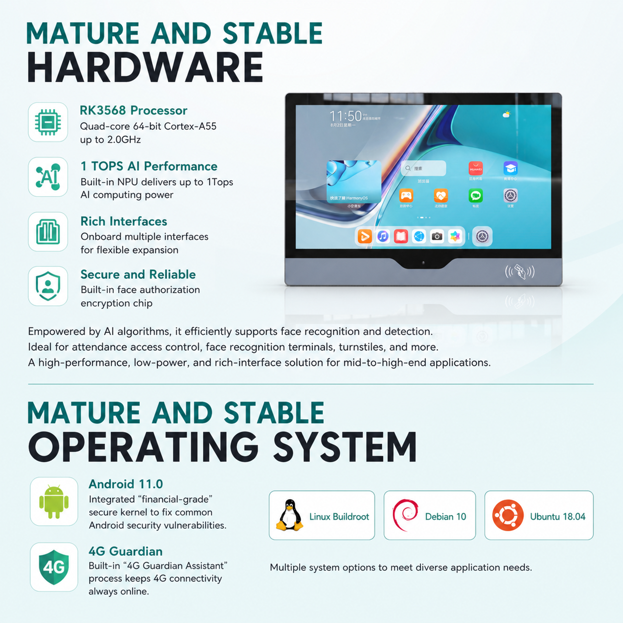 21.5" Wall Mount Face Recognition Card Access & Attendance Terminal