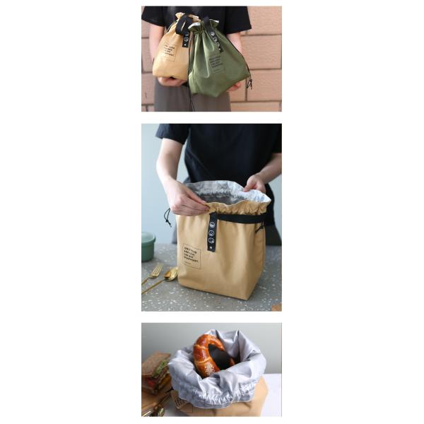 Customized Insulated Bento Bag Wide Opening Canvas Drawstring Lunch Bag