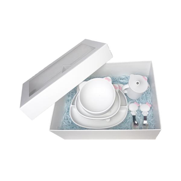 6pcs Silicone Baby Feeding Set Kitten Shape BPA Free Suction Bowls And Plates