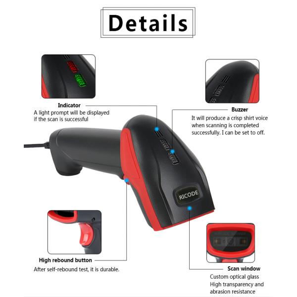 AK18H Mobile Payment QR Bar Code Reader Wired USB Portable Handheld 1D 2D QRcode Barcode Scanner for Android Tablet PDA