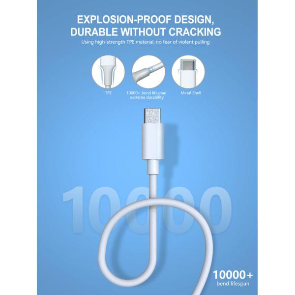 White Quick 5A USB Type C Charging Cable 6FT Long With TPE Plug