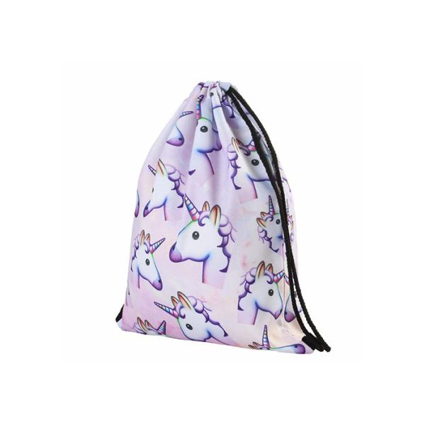 Transfer Print Polyester Drawstring Bag Backpack Unicorn Printed For Kids
