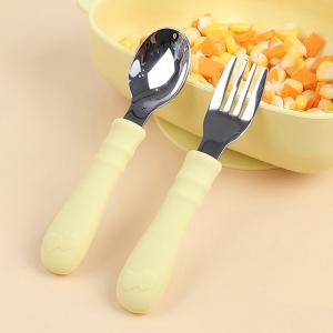 Quality Yellow Silicone Spoon And Fork Heat Insulation silicone feeding spoon for sale